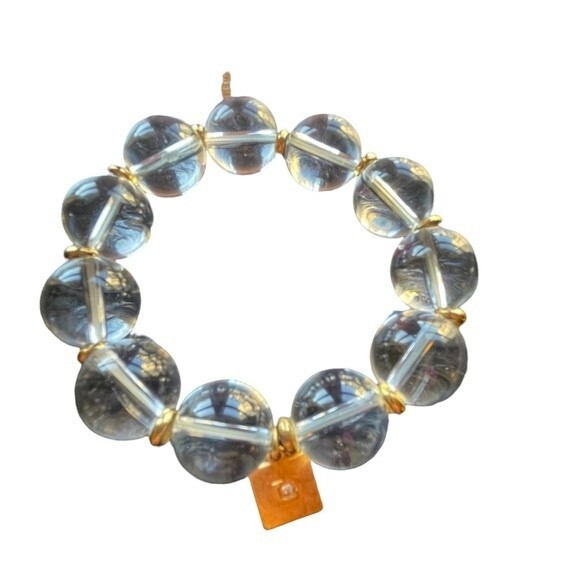 Fashion Jewelry Clear Big Bead With Gold Tone Dividers Stretch Bracelet - Picture 2 of 8